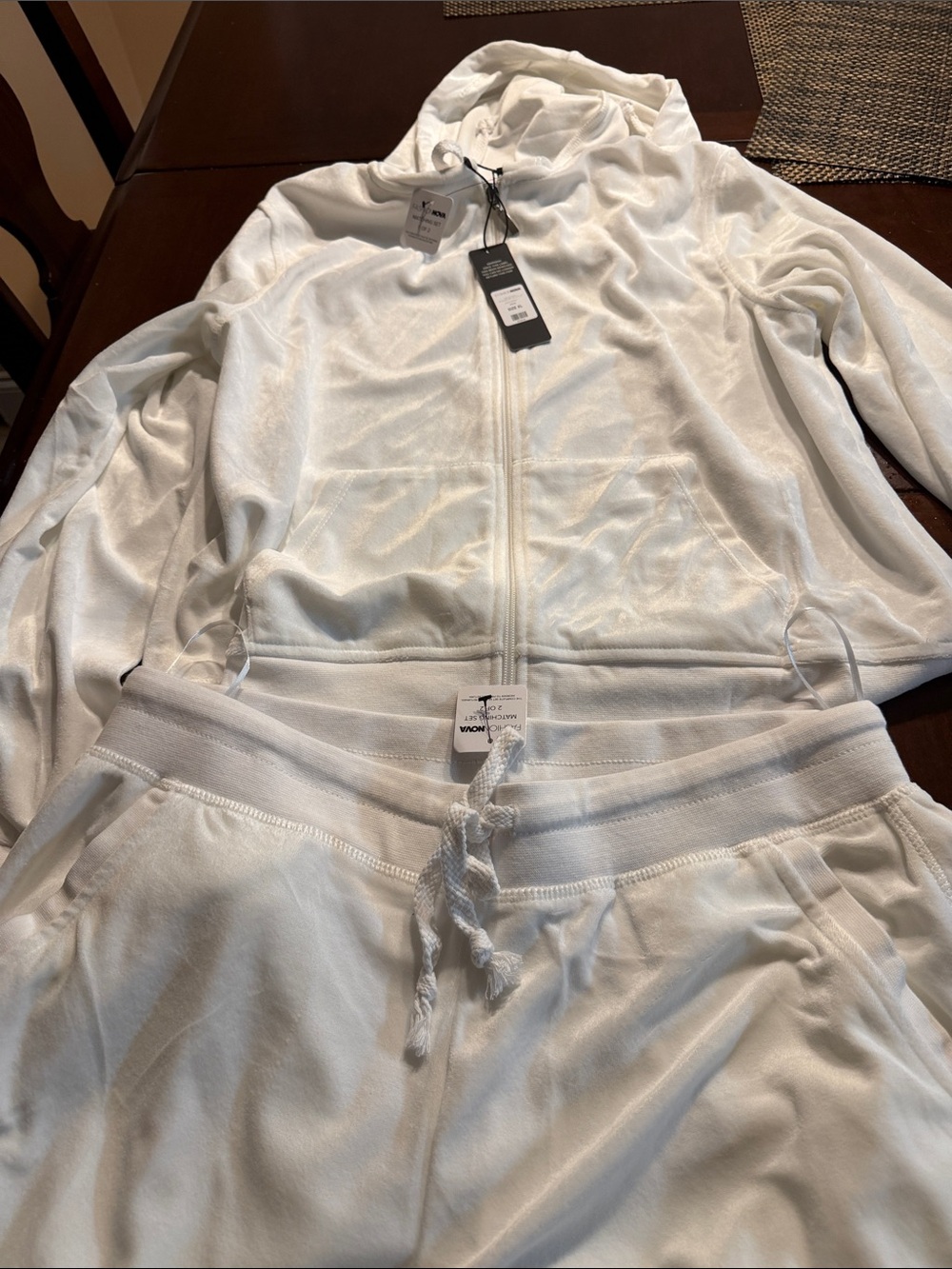 Fashion Nova White Hooded Zip Jacket and Jogger Set